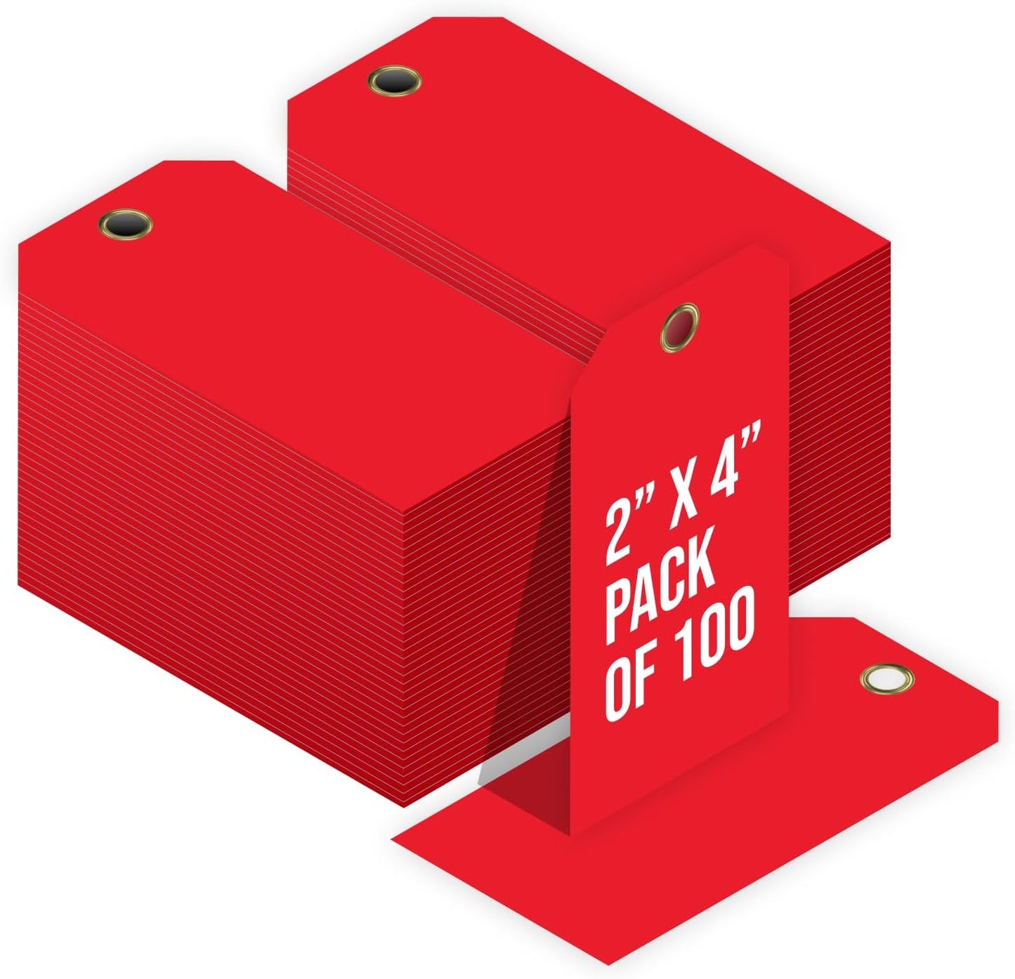Tags 4 Less 15 Mil Waterproof Plastic Tags, Pack of 100 – 2” x 4” Heavy Duty Plastic Tags for Labeling, Outdoor Tagging, Equipment Labeling, Luggage, Valves & More (Red)