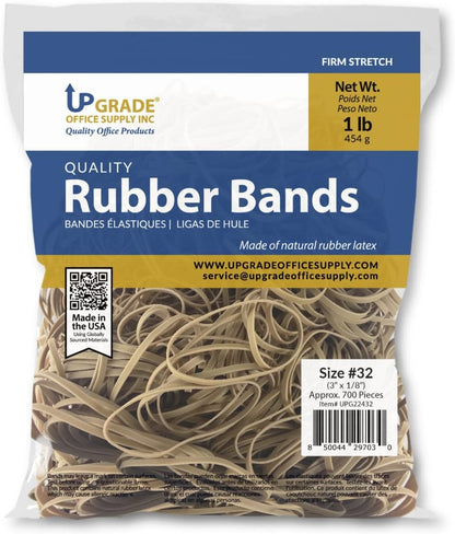 Upgrade Office Supply Rubber Bands, Size 32 (3 x 1/8), 700 Count, 1 lb Bag, 3-Pack, USA