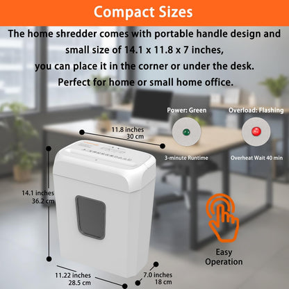 Bonsaii Quiet Cross-Cut Shredder, Ideal for Home Offices, Low-Noise Shredder, 6 Sheets at Once, Perfect for documents, Mail & Staples, 3.4-Gallon Wastebasket, Easy-Carry Handle, White
