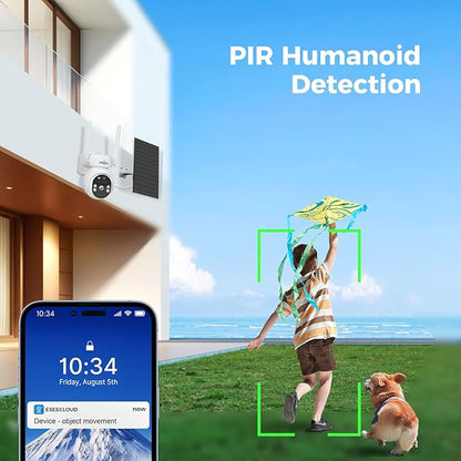 Hiseeu Solar Camera Outdoor, 4MP Wireless Battery Camera, PTZ 360° View, PIR Motion Detection, Color Night Vision, IP66, 2-Way Audio, 2.4G WiFi, No Monthly Fee