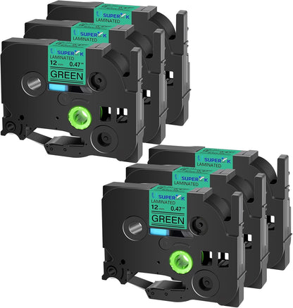 6PK Compatible for Brother P-Touch Label Maker Tape TZe-731 TZe TZ Label Tape TZ-731 TZe731 TZ731 12mm 0.47'' Laminated Black on Green Tape for PT-D210 H110 D220 D400 D600