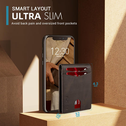 RUNBOX Wallet for Men Slim Rfid Leather 2 ID Window With Gift Box