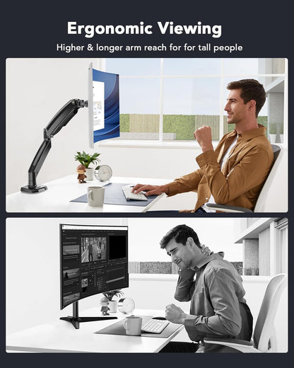 HUANUO Single Monitor Arm for 40 inch Screens, Ultrawide Computer Monitor Mount Holds 26.48 lbs, Upgraded Adjustable Stand with USB, C-Clamp & Grommet Base, VESA 75x75 or 100x100mm