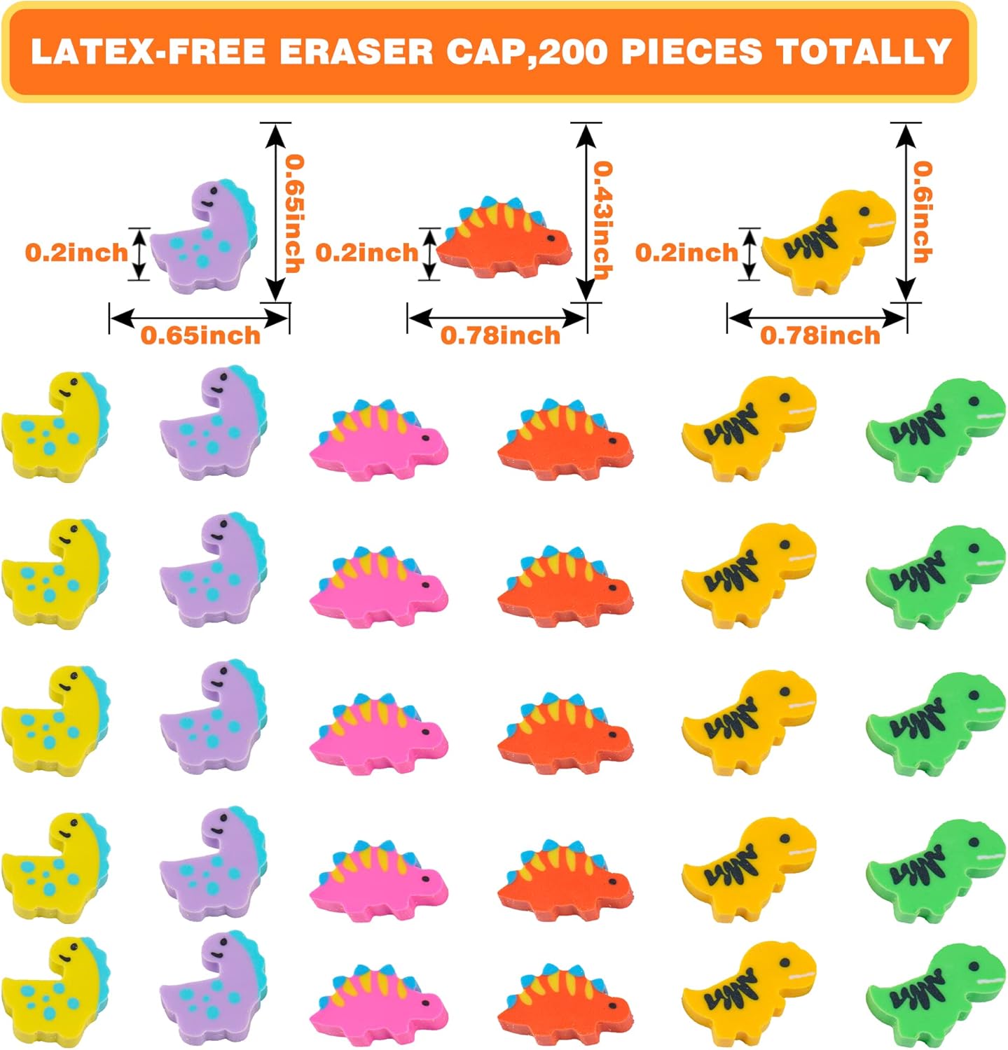 200 Pieces Mini Dinosaur Erasers Bulk Small Pencil Erasers Latex-Free Soft Erasers Pencil Erasers for for Classroom Homework Rewards, Party Favors, Gift Filling