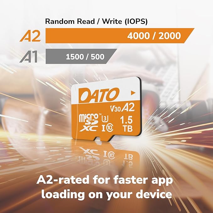 DATO 256GB Advance Plus microSDXC Memory Card w/Adapter, UHS-I, C10, U3, V30, A2, 4K UHD, Up to 160/150 MB/s, for Mobile Phones, Tablets, Gaming Consoles, Cameras, Drones, and Professional Equipment