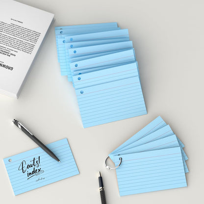 250 Count Blue Index Cards 3x5 Inch with Key Ring, Color Flash Index Card (50 Sheets Each), Durable & Portable Note Taking for Students, Teachers, Study Note Cards for Office Home School