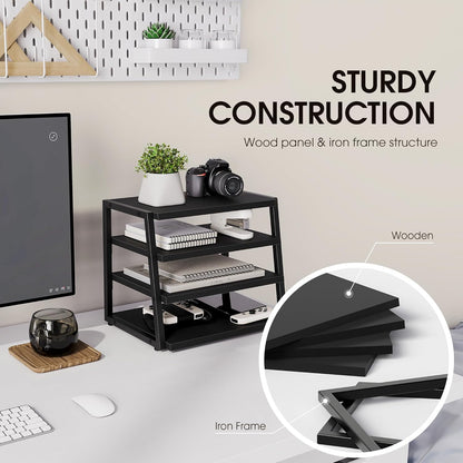 Fenge Desk Shelf Organizer, 4 Tier Desktop Shelf, Wood and Metal Office Shelves, Corner File Organizer for Office Supplies, Top of Desk Organizers and Accessories