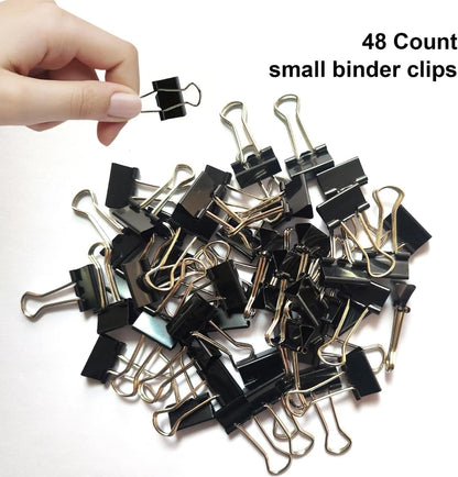 48 Pack Small Binder Clips 3/4 Inch, Black Binder Clips, Small Paper Clamps, Mini Binder Clips Black for Home School Office and Business (48 pcs)