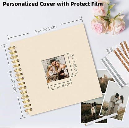 Vienrose 8 x 8 Inch Scrapbook Photo Album, Linen Hardcover Photo Book with 40 White Pages, DIY Memory Book Kit with Accessories for Wedding, Baby Shower, Travel, Christmas (Beige, 20 Sheets)
