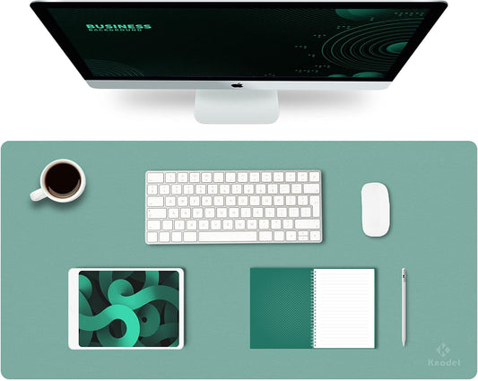 K KNODEL Large Office Leather Desk Mat, Mouse and Keyboard Pad, Computer and Laptop Mat, Desktop Protector and Cover, Writing Pad and Blotter (31.5"x15.7", Green)