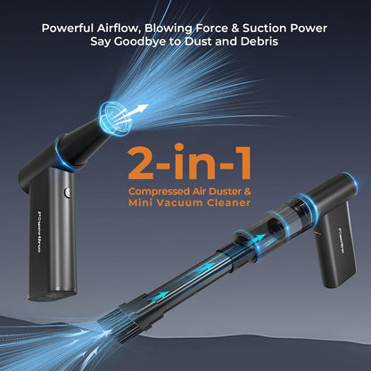 Compressed Air Duster, PowerUrus 200000RPM Electric Air Duster with Brushless Motor, 4-Gear Adjustable Cordless Air Blower, 8000mAh Rechargeable Air Duster for Keyboard, PC, Outdoor and Home Cleaning