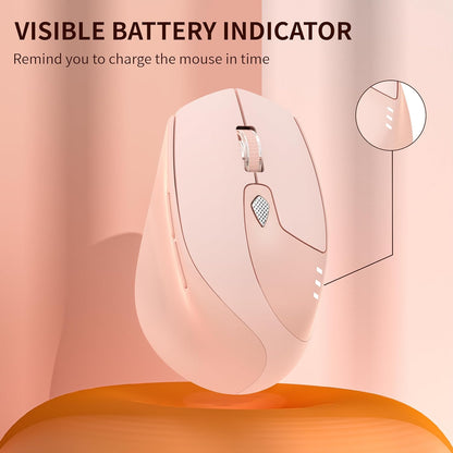 TENMOS M7 Bluetooth Mouse, Rechargeable Dual Mode BT5.1+ 2.4GHz USB Silent Wireless Bluetooth Mouse with Type C Adapter & Battery Indicator, Ergonomic Design for Laptop, iPad, MacBook - Light Pink