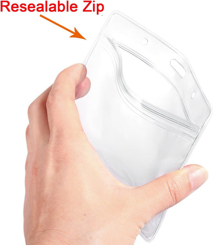 AMUU 12 Pack Horizontal Clear Badge Holder Card Holders 4 X 3 Large ID Card Holders Name Tag Fits 3x4 Inches