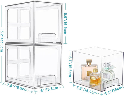 Vtopmart 8 Pack Stackable Under Sink Organizer Drawers, Clear Acrylic Storage Bins for Kitchen and Bathroom Cabinets, Baby Bottles, Cleaning Supplies, 6.6'' Tall Space-Saving Drawer System