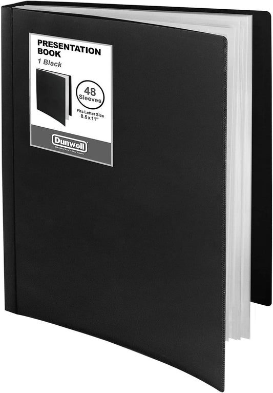 Dunwell Presentation Binder 48-Pocket, Displays 96 Pages, 8.5x11 Portfolio Binder with Plastic Sleeves, Storage and Organizer for Documents, Photos, Kids Artwork, Projects, Recipes (Black)