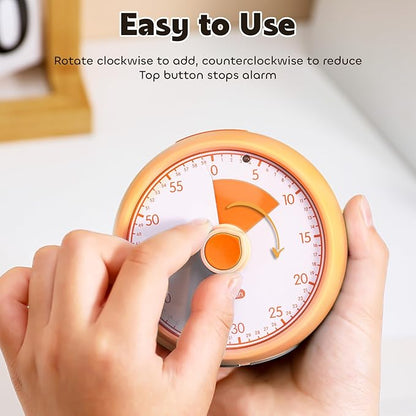 Visual Timer for Kids 60-Minute - Countdown Timer with Optional Alarm, Focus Tool for ADHD & Autism, Time Management for Homework, Chores, Office, Kitchen, Teaching & Study Routines (Orange)