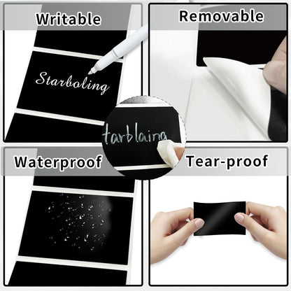 Starboling Chalkboard Labels,300 Pcs 2.4x1.6inch Square Label Chalk Stickers with White Chalk Marker,Reusable Waterproof Blackboard Stickers,for Jars,Bottles,Storage Bins