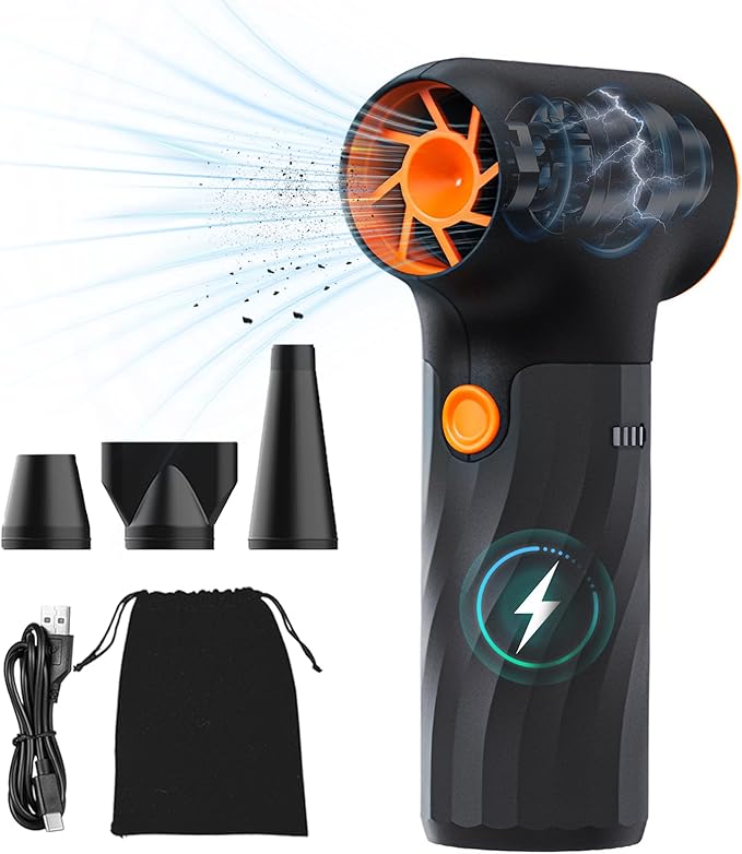 Electric Air Duster, 130,000 RPM High-Speed Compressed Air Duster, Rechargeable Portable Cordless Air Blower 3 Gear Mini Turbo Fan Jet Dry Blower with Non-Slip Handle for PC Car Electronics Cleaning