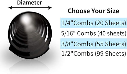 Rayson CR681012-BK Plastic Comb Binding Ring, 1/4in,5/16in,3/8in,1/2in, 19-Ring Letter Size, Black Comb Spines, Multi-Size Pack of 100