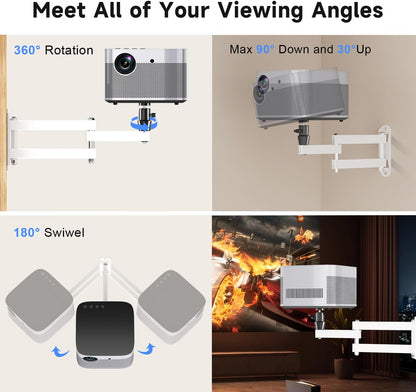 suptek Universal Foldable Projector Wall Mount - Adjustable Bracket for Projectors, Compatible with 1/4", M4 & M6 Screws, Heavy-Duty & Space-Saving Design, White, MA1330YTW