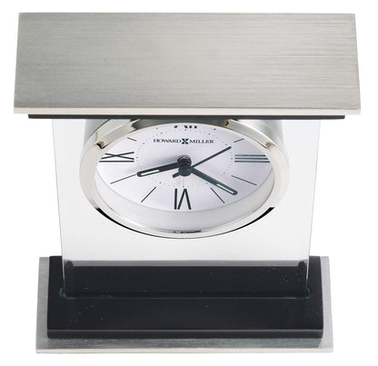 Howard Miller Bryant Tabletop Alarm Clock – Modern Desk Clock with Silent Sweep Seconds Luminous Hands Roman Numeral Markers & Bracket Style Design Satin Finish for Home Office & Desktop Decor