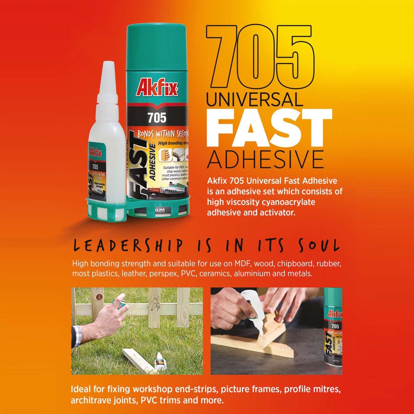 Akfix 705 Fast Adhesive CA Glue (3x0.7 oz.) with Activator (3x3.38 fl.oz.) - Cyanoacrylate Glue, CA Glue with Activator, CA Glue for Woodworking, Crazy Glue for Crafts, Hobbies and DIY- 3 Pack