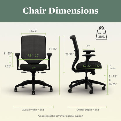 HON Solve Mesh Back Office Chair with Adjustable Arms, Adjustable Height, Tilt Tension, Lumbar Support, Swivels, on Rolling Wheels, Midnight