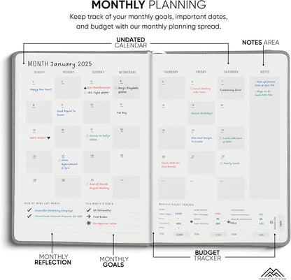 2025 Planner Pro 5.8 x 8.3 - Undated Productivity & Business Planner Notebook & Journal - Monthly Planner 2025 & Daily Planner 2025-2026 - A5 - Grey - Productivity Store