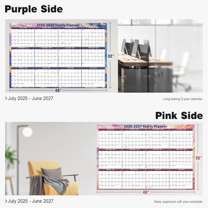 Ospelelf Large Dry Erase Calendar for Wall - 32'' x 48'' Yearly Calendars 2025-2027 Laminated Monthly Family Calendar for Office, Use July 2025 - June 2027 (Marble)