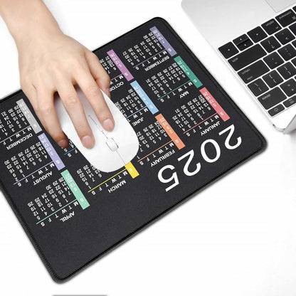 Mouse Pad with Non-Slip Rubber Base, Waterproof Computer Mousepad with Stitched Edges, Mouse Pads for Computers, Laptop, Gaming, Office & Home, 9.5 x 7.8 in (2025 Calendar Jet Black)