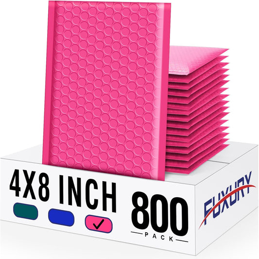 Fuxury Bubble Mailers 4x8" 800 Pack Pink Bubble Mailers Usable Size 4x7” Small Padded Envelopes Waterproof Mailing Envelopes Bubble Padded