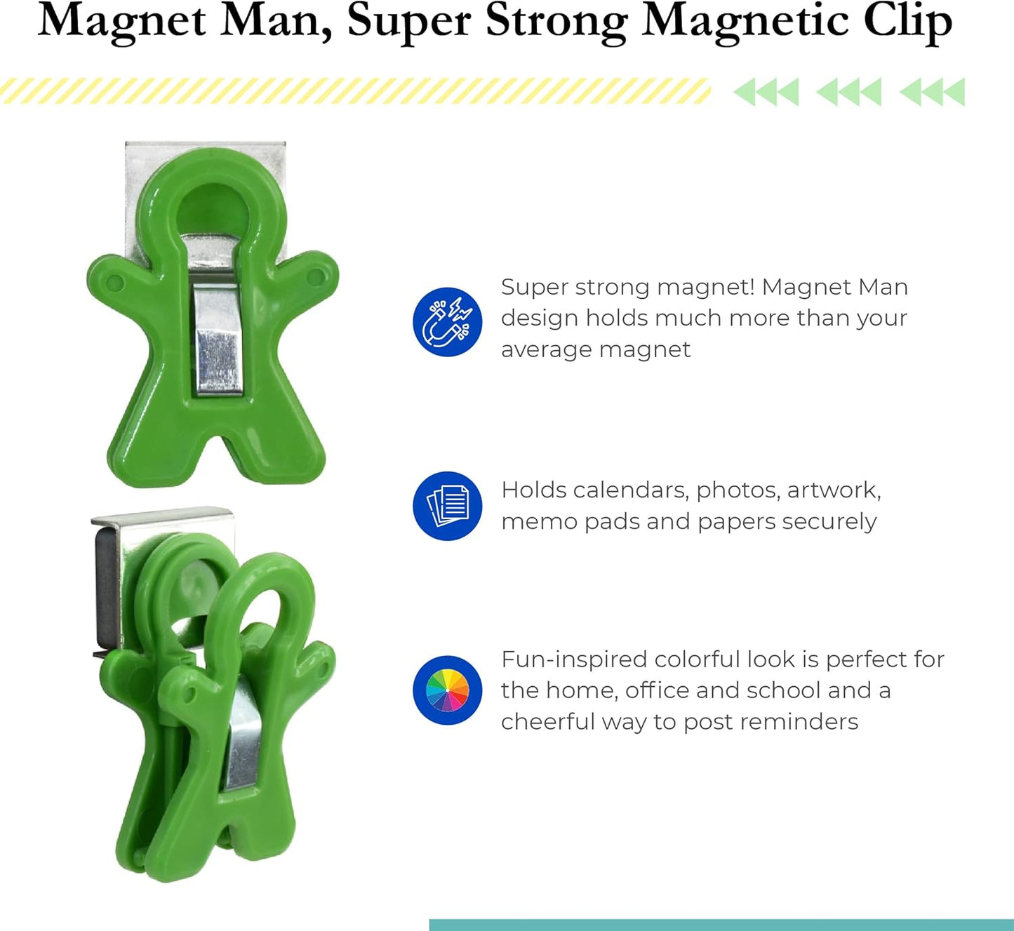 The Pencil Grip Magnet Man Magnetic Clip, Assorted Colors, Pack of 10