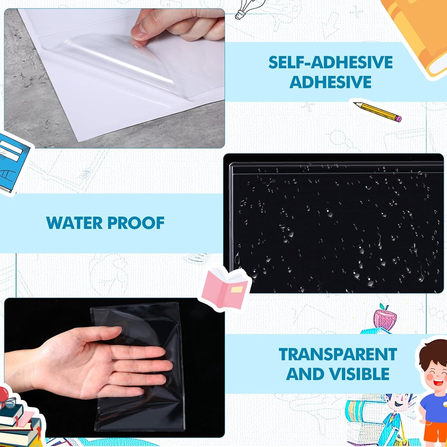 Outus Self Adhesive Shop Ticket Holders Clear Plastic Sleeves Adhesive Pockets Work Order Job Ticket Holders for Home Office Posting Signs(6 x 4 Inch,30 Pcs)