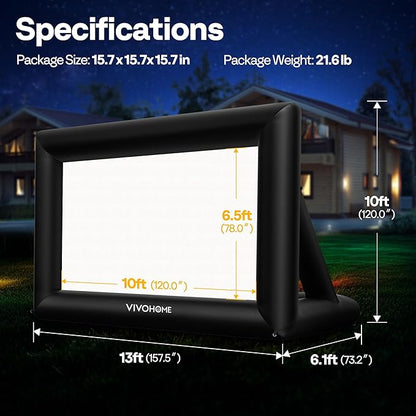 VIVOHOME 16 FT Inflatable Projector Screen for Outside, Blow Up Movie Screen Outdoor Use, Mega Large TV Screen with Carry Bag for Backyard, Triangular Back Support