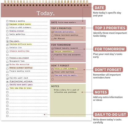 To Do List Notepad, 52 Undated Sheets （8.5"×11"）Duplex-printed Daily Planner For Work Home School Office Desk Accessories Supplies & Goal Setting Tasks-RED