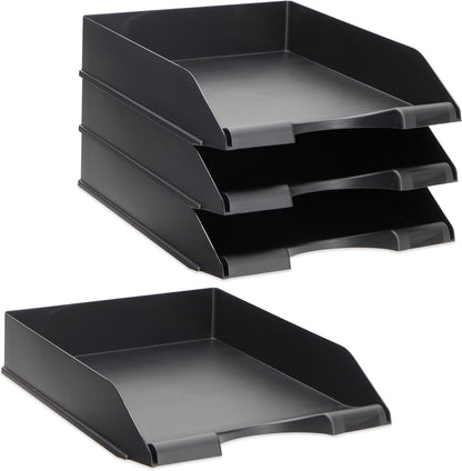 Stockroom Plus Letter Trays - 4-Pack, Black, 10 x 13.5 x 2.5 in - Stackable Paper Trays & Desktop File Organizer - Mail Organizer & Document Storage
