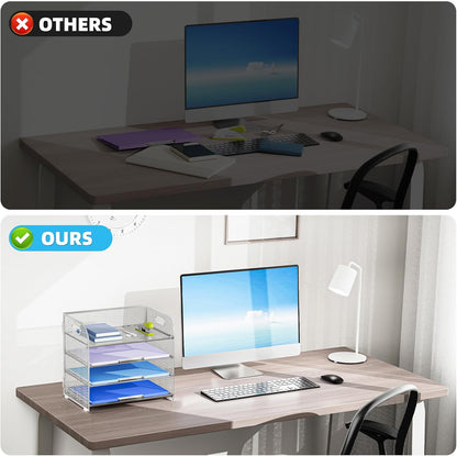 Marbrasse 4 Tier Paper Organizer Letter Tray - Mesh Desk File Organizer with Handle, Paper Sorter Organizer for Letter/A4 Office File Folder Holder (Silver, 12.6" x 9.1" x 10.7")