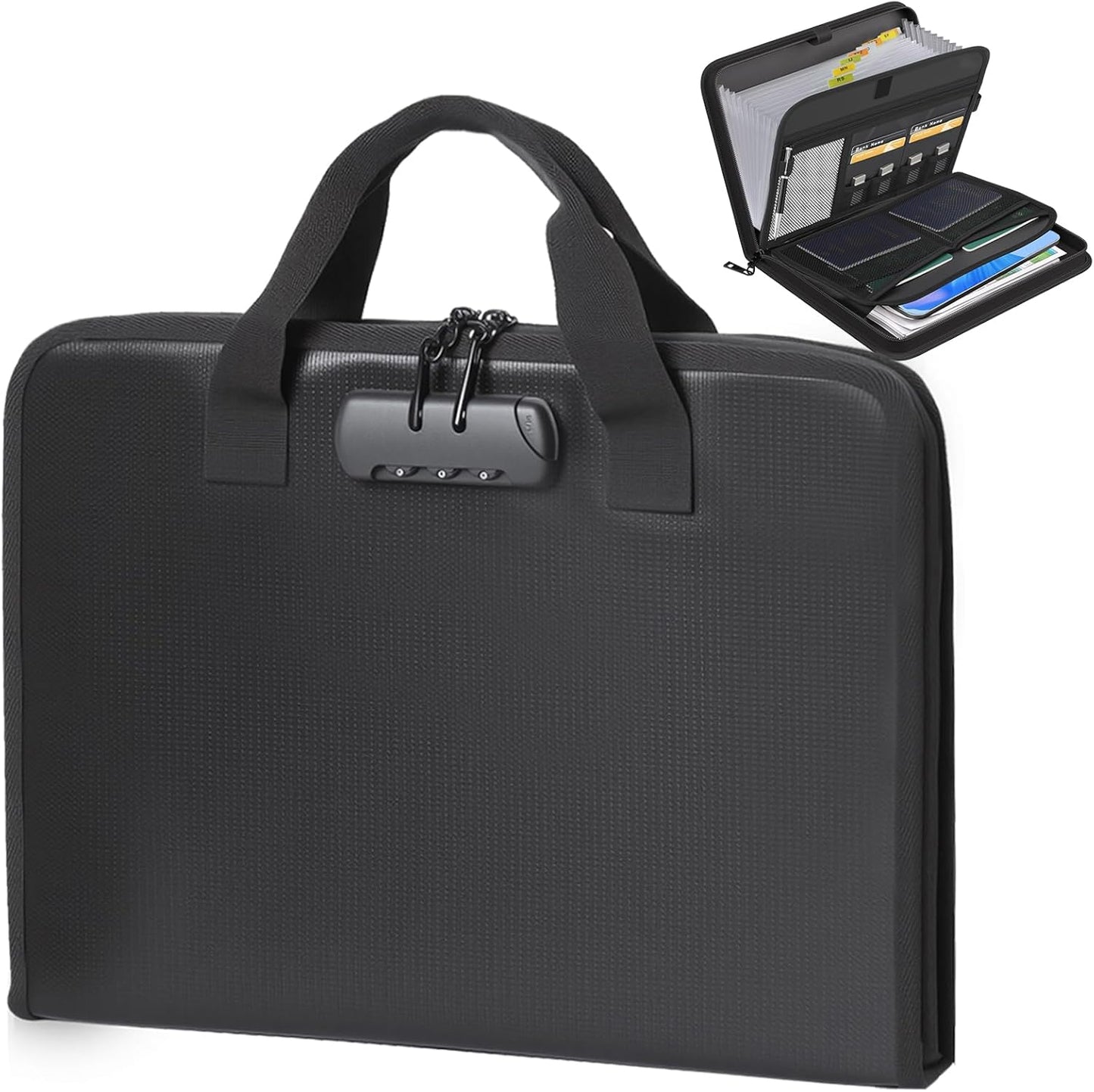 Accordion File Organizer with Combination Lock,Fireproof Expanding File Folder with Multi Pockets,13 Pockets Document Organizer with Handle & Labels,Portable Home Travel Safe Storage Letter A4 Files