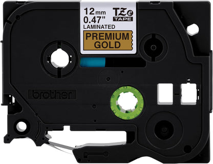 Brother Genuine P-Touch TZe, Black Print on Gold Label Tape (TZePR831), Premium Glitter Laminated,1/2in x 26.2ft (12mm x 8m) for Select P-Touch Label Makers, Powerful Lamination, for Crafting