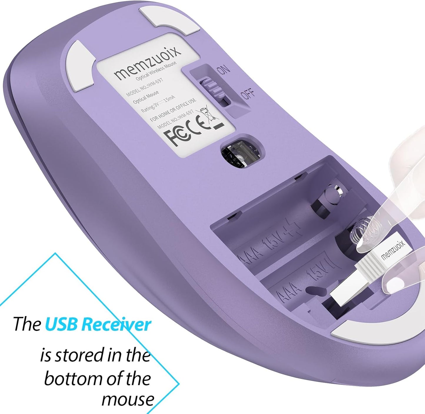 memzuoix 2.4G Wireless Mouse, 1400 DPI Computer Mice with USB Receiver, Portable Wireless USB Mouse Battery Powered Cordless Mice for Laptop, PC, Desktop, 5 Buttons (Lilac)