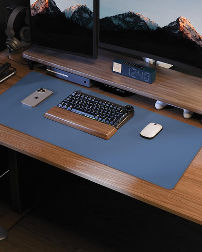 Desk Pad Mat 23.6"x13.7" - Waterproof Mouse Pad & Desk Protector, Non-Slip PU Leather for Gaming Keyboard/Mouse, Stitched Edge XL Office Desk Pad with Ergonomic Support(Gray Blue)