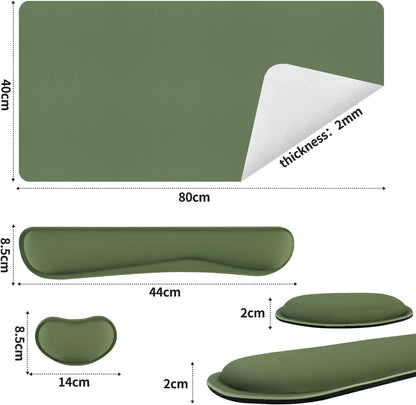 Bloss Keyboard Wrist Rest + Mouse Wrist Rest + Leather Desk Mat, Non-Slip Desk Mat Protector for Office, Home(31.5×15.7 Inches,Olive Green)