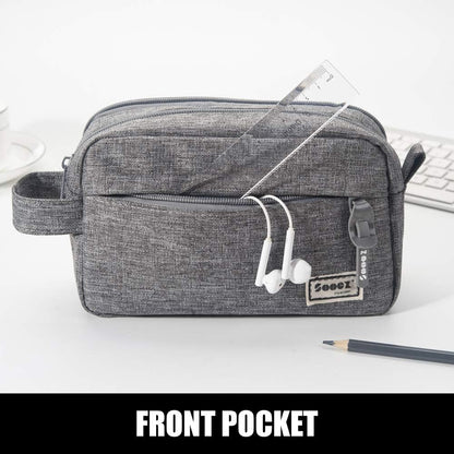 Sooez High Capacity Pencil Case, Big Pencil Bag Pouch Box Organizer Pen Case, Portable Journaling Supplies with Easy Grip Handle & Loop, Asthetic Supply for Girls Adults, Grey