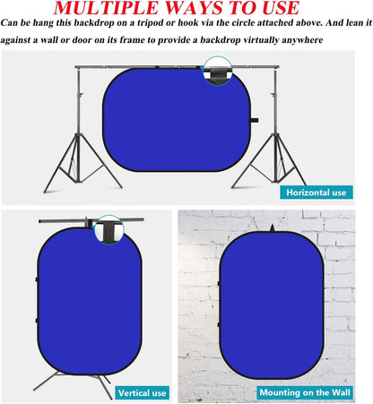 5x7ft/1.5x2m Chromakey Blue Grey Backdrop with 7.8ft/2.4m Stand, 2-in-1 Reversible Collapsible Pop-Up Blue Grey Screen Background Panel for Photography, Live Streaming, Video Shooting, Game