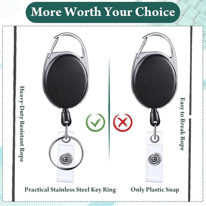 Honoson 50 Pcs Heavy Duty Retractable Badge Reels Batch ID Badge Holder Retractable Clip Bulk Key Holder with Ring for Office Worker Employee, Doctor Nurse Gifts (Black)