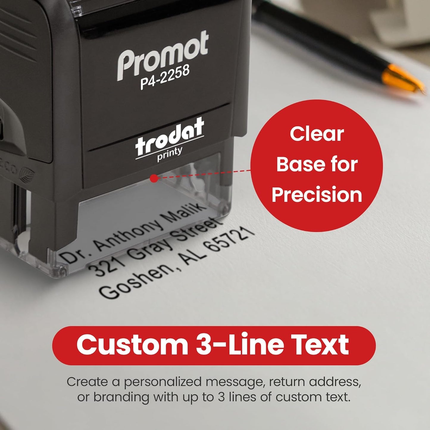 Promot Self Inking Stamp - Large Custom Stamp for Name, Address, Office, or Business Use - Up to 5-Line Personalized Rubber Stamp - Customizable Font & Ink Color - Personalized Name Stamp