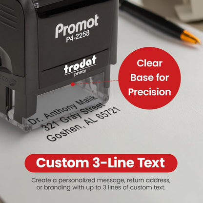 Promot Self Inking Stamp - Large Custom Stamp for Name, Address, Office, or Business Use - Up to 5-Line Personalized Rubber Stamp - Customizable Font & Ink Color - Personalized Name Stamp