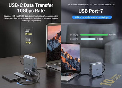 Vertical Laptop Docking Station 3 Monitors, 15-in-1 USB C Dock Station Hub Triple Display with 2X 4K HDMI & 1x DP, 10Gbps USB-C and USB-A 3.2 Data, 100W PD Charging+Ethernet+SD/TF+Audio