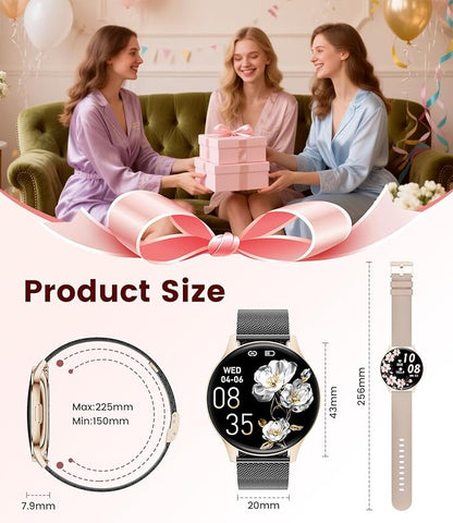 Smart Watches for Women with Make/Answer Calls, 7,99 mm Ultra-Thin Elegant Fitness Tracker with 1,43'' HD AMOLED Display, IP68 Waterproof, 110+ Sports Modes, Women's Health for iOS Android, Black Gold