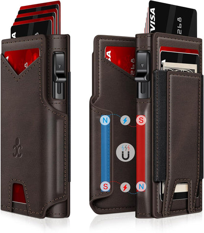 Wallet for Men Wallet with Slim Pop Up Card Holder 9-13 Cards, Bifold Minimalist Smart Wallet RFID Blocking Credit Card Holder with ID Window & Stretchable Cash Slot Compact Metal Aluminum Card Case